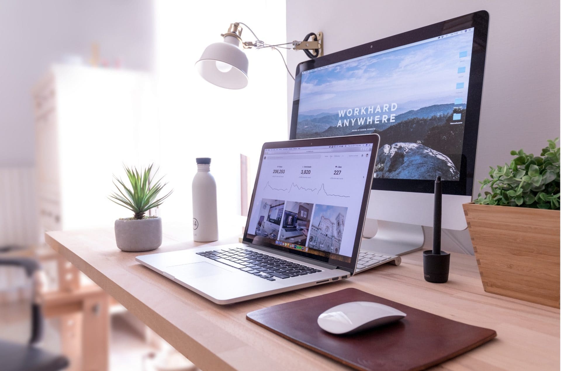 computer and monitor on desk